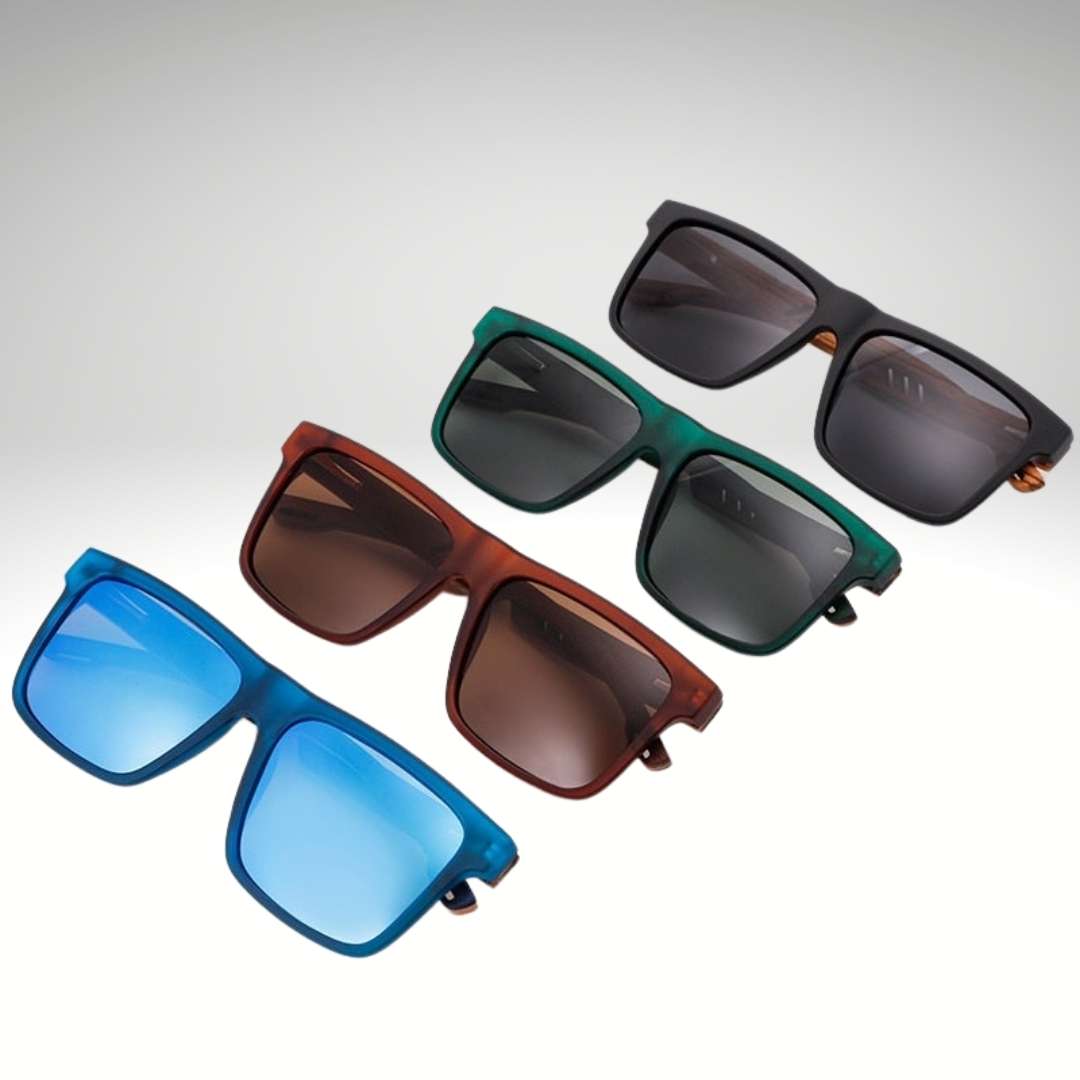 Polarisierte Holzsonnenbrille für Herren im quadratischen Design