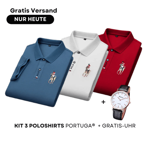 Kit aus 3 Portuga® Poloshirts + Gratis Uhr