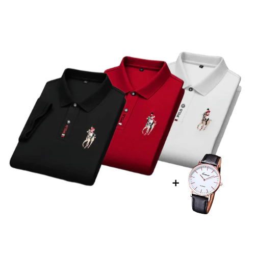 Kit aus 3 Portuga® Poloshirts + Gratis Uhr