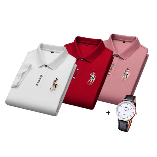 Kit aus 3 Portuga® Poloshirts + Gratis Uhr