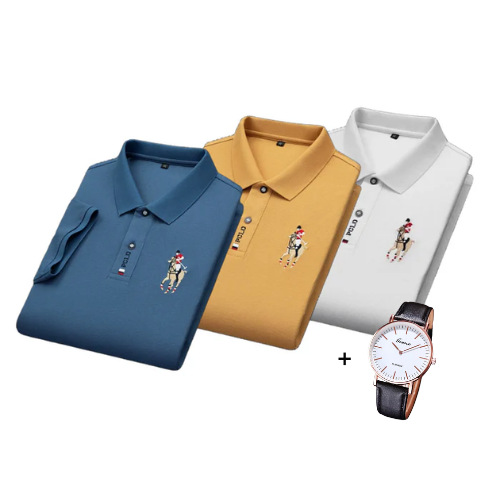 Kit aus 3 Portuga® Poloshirts + Gratis Uhr
