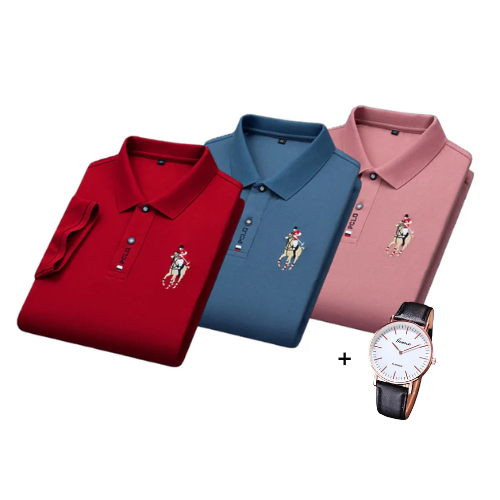 Kit aus 3 Portuga® Poloshirts + Gratis Uhr