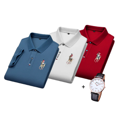 Kit aus 3 Portuga® Poloshirts + Gratis Uhr
