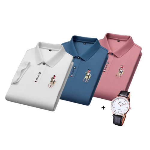 Kit aus 3 Portuga® Poloshirts + Gratis Uhr