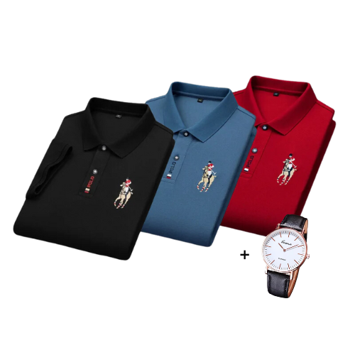 Kit aus 3 Portuga® Poloshirts + Gratis Uhr